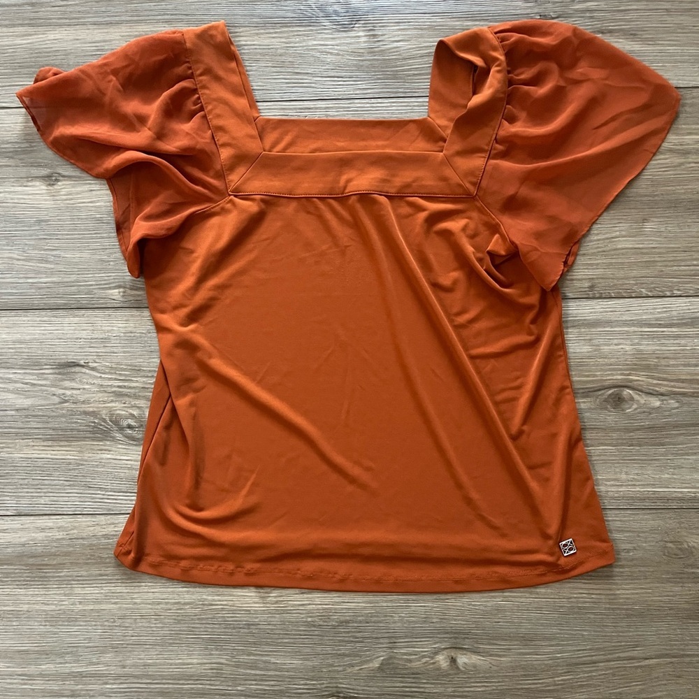 Calvin Klein Orange‎ Square Neck Blouse With Flutter Sleeves Womens Medium